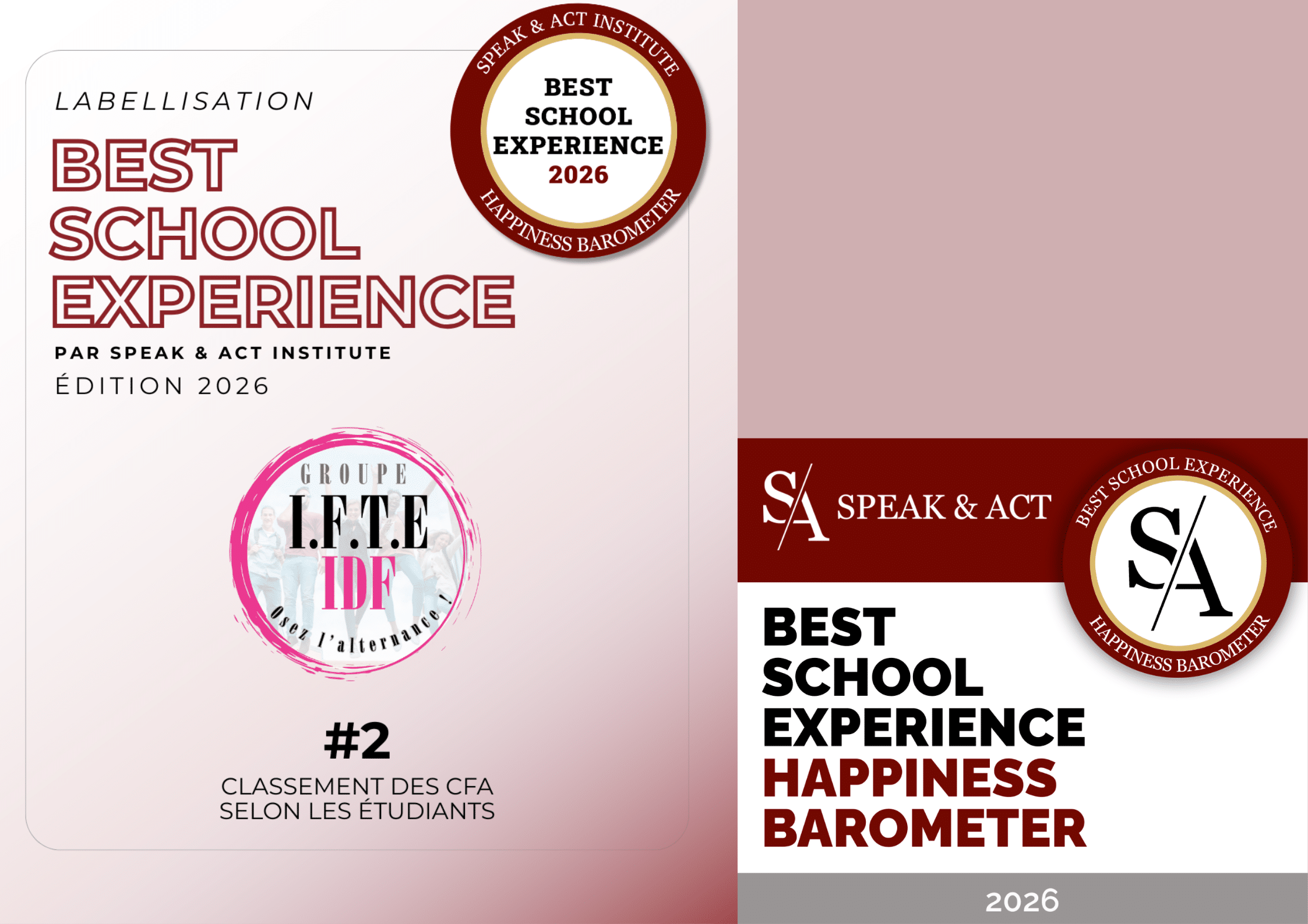 IFTE IDF Labellisée « Best School Experience 2026 » par Speak & Act